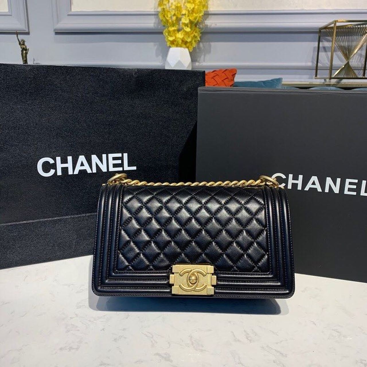 CHL Boy Handbag Gold Toned Hardware Black For Women Bags, Shoulder And Crossbody Bags 9.8in/25cm A67086
