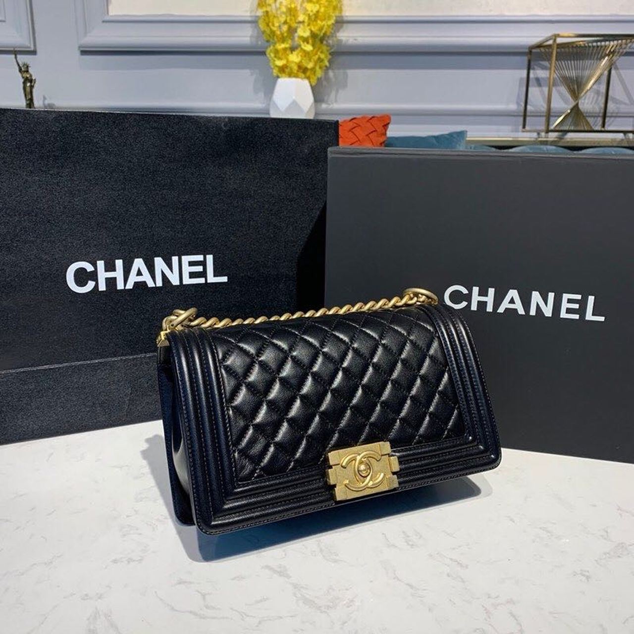 CHL Boy Handbag Gold Toned Hardware Black For Women Bags, Shoulder And Crossbody Bags 9.8in/25cm A67086