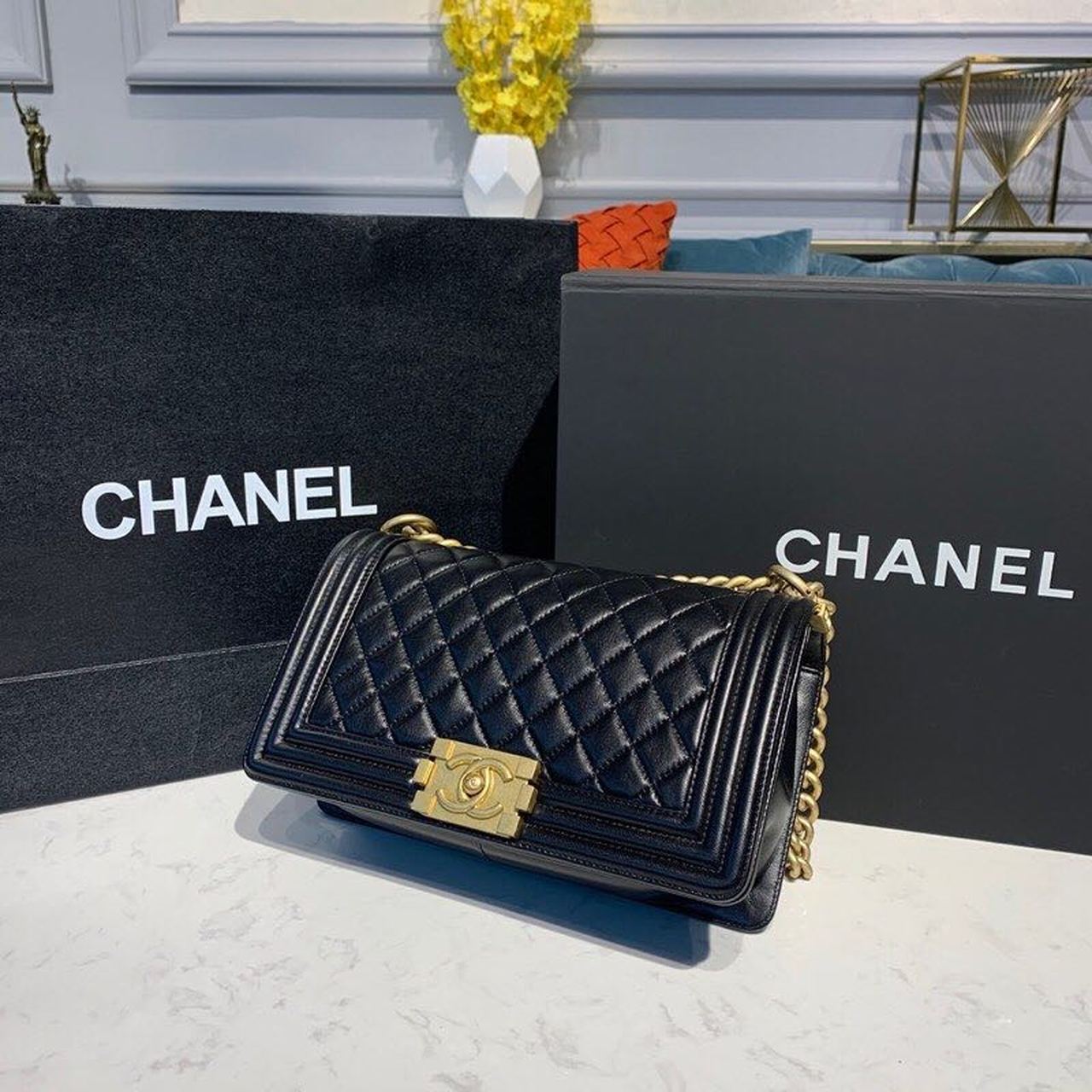 CHL Boy Handbag Gold Toned Hardware Black For Women Bags, Shoulder And Crossbody Bags 9.8in/25cm A67086