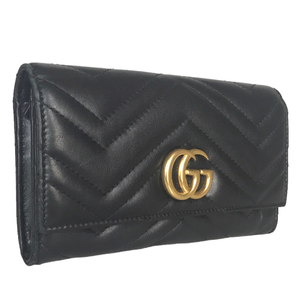 GUCCI Long Wallet Purse 443436 2057 leather black GG Marmont Continental Wallet Women