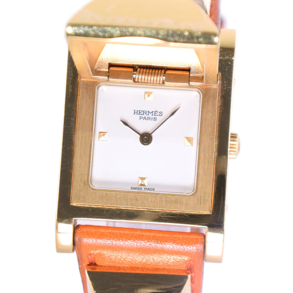 HERMES Watches Quartz Plated Gold , Leather Orange Medor White dial Women  d