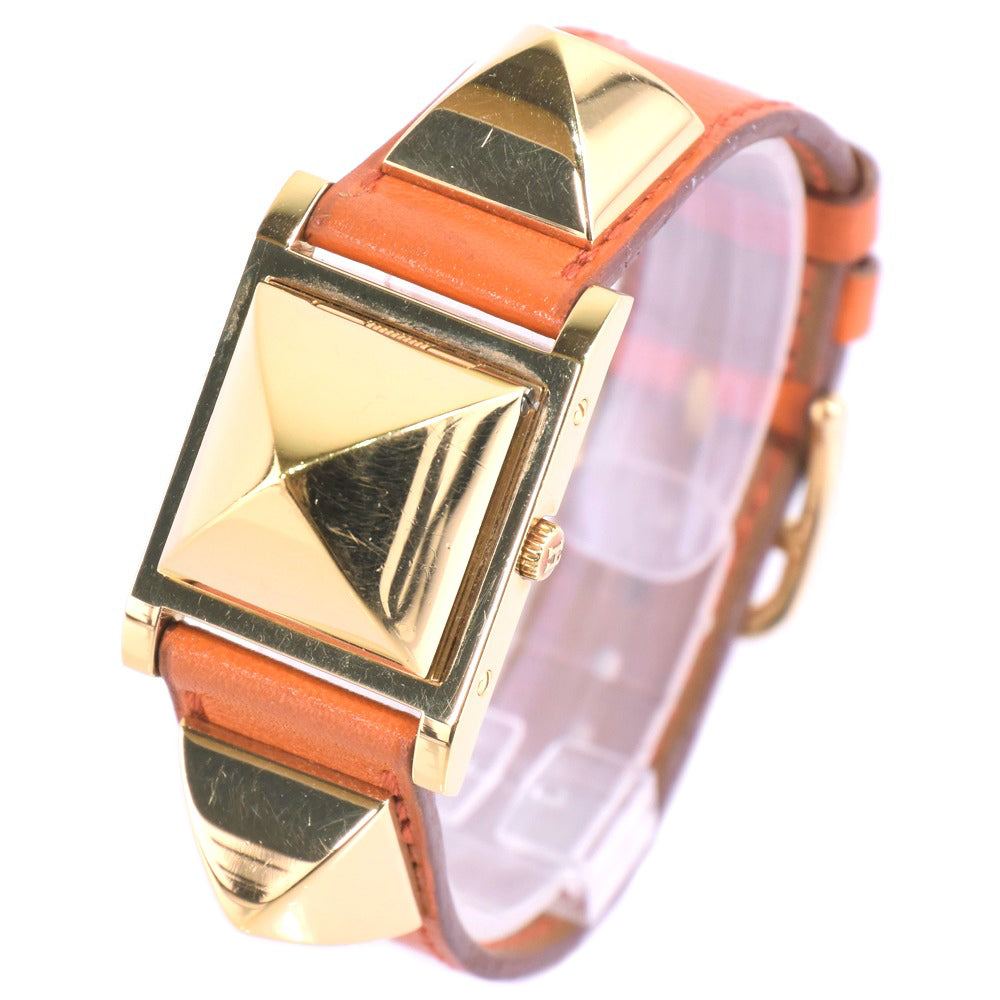 HERMES Watches Quartz Plated Gold , Leather Orange Medor White dial Women  d