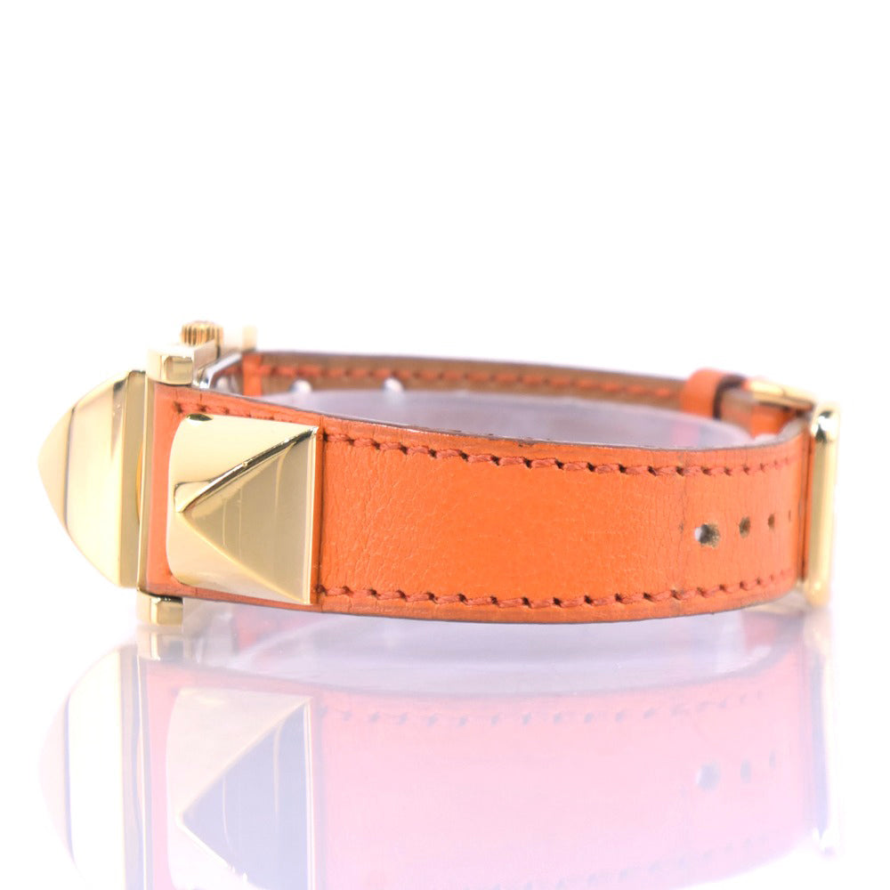 HERMES Watches Quartz Plated Gold , Leather Orange Medor White dial Women  d