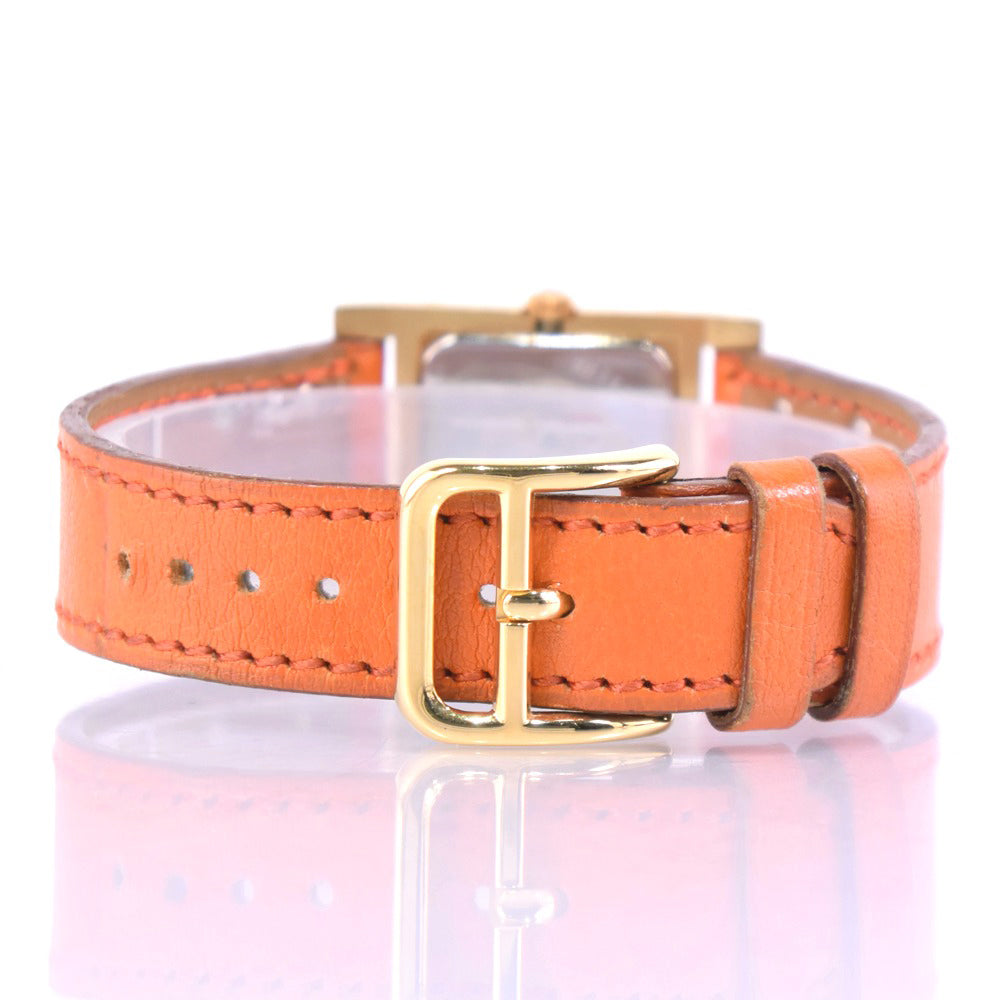 HERMES Watches Quartz Plated Gold , Leather Orange Medor White dial Women  d