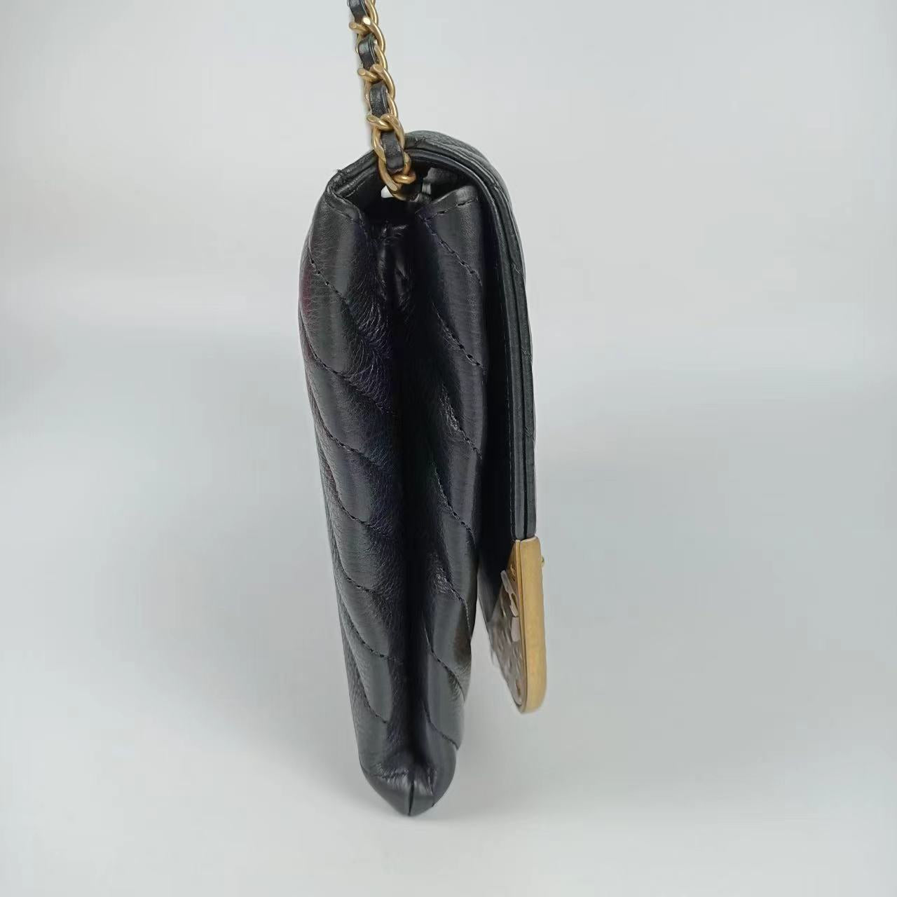 Chanel Chevron Rock The Corner Studded Edge Clutch with Chain