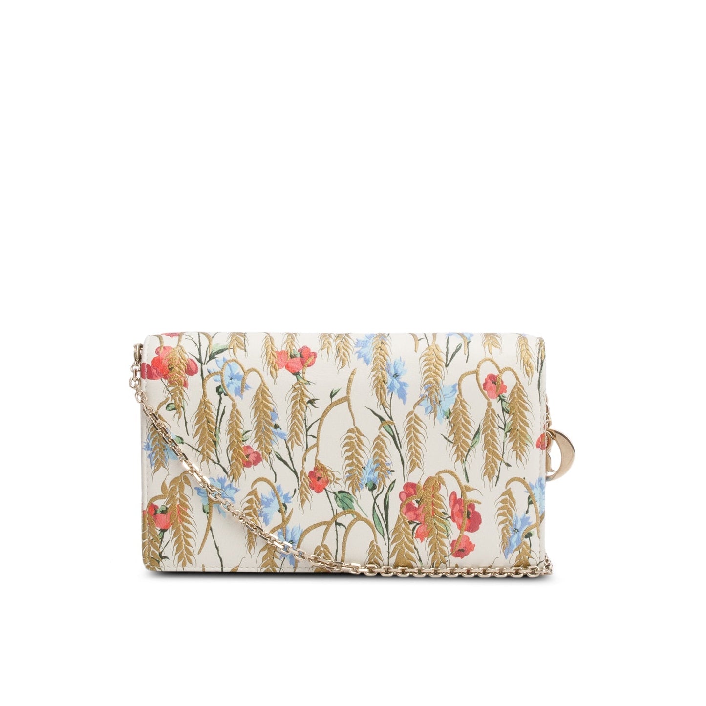 Christian Dior 2020 White Leather Hibiscus Lady Dior Wallet on Chain