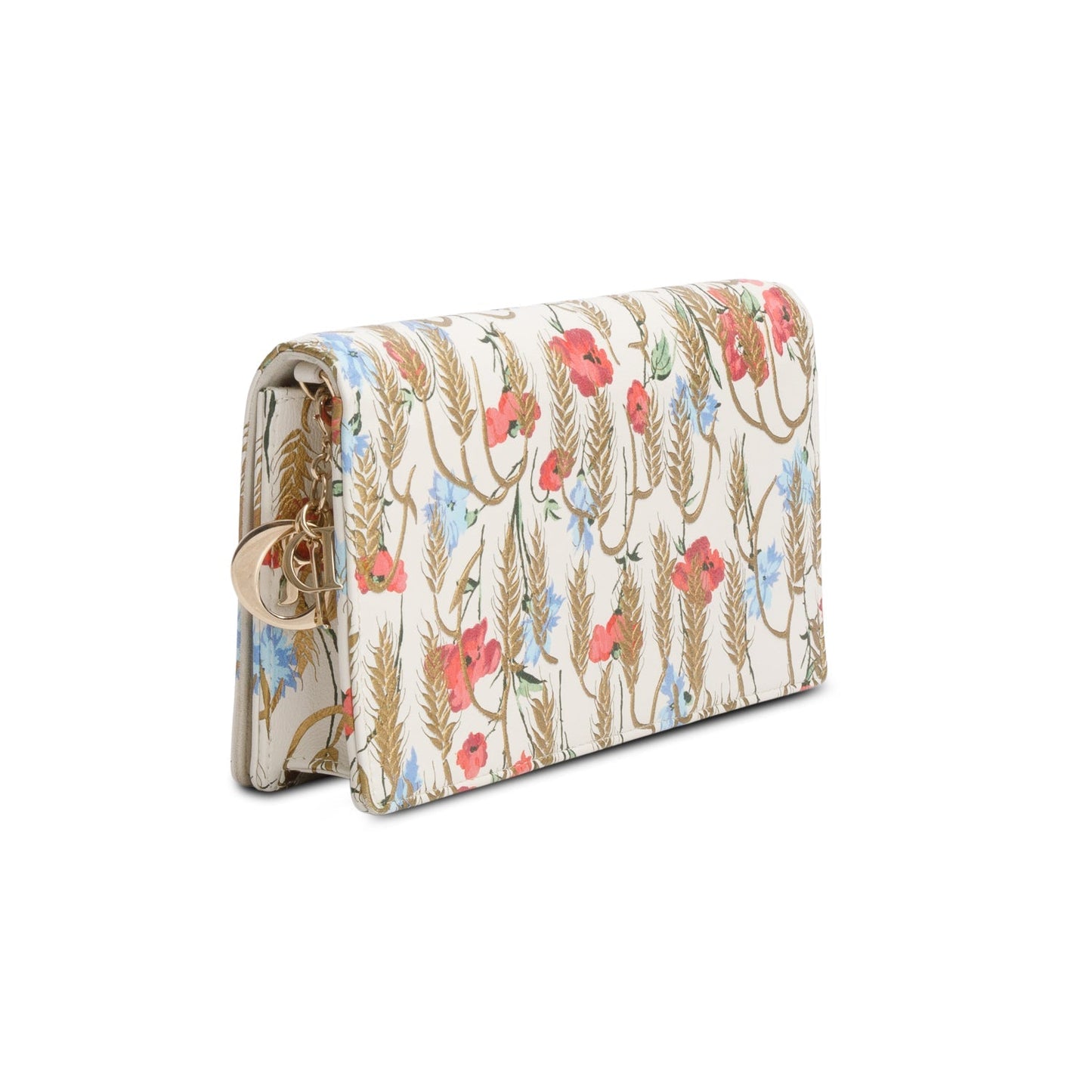 Christian Dior 2020 White Leather Hibiscus Lady Dior Wallet on Chain