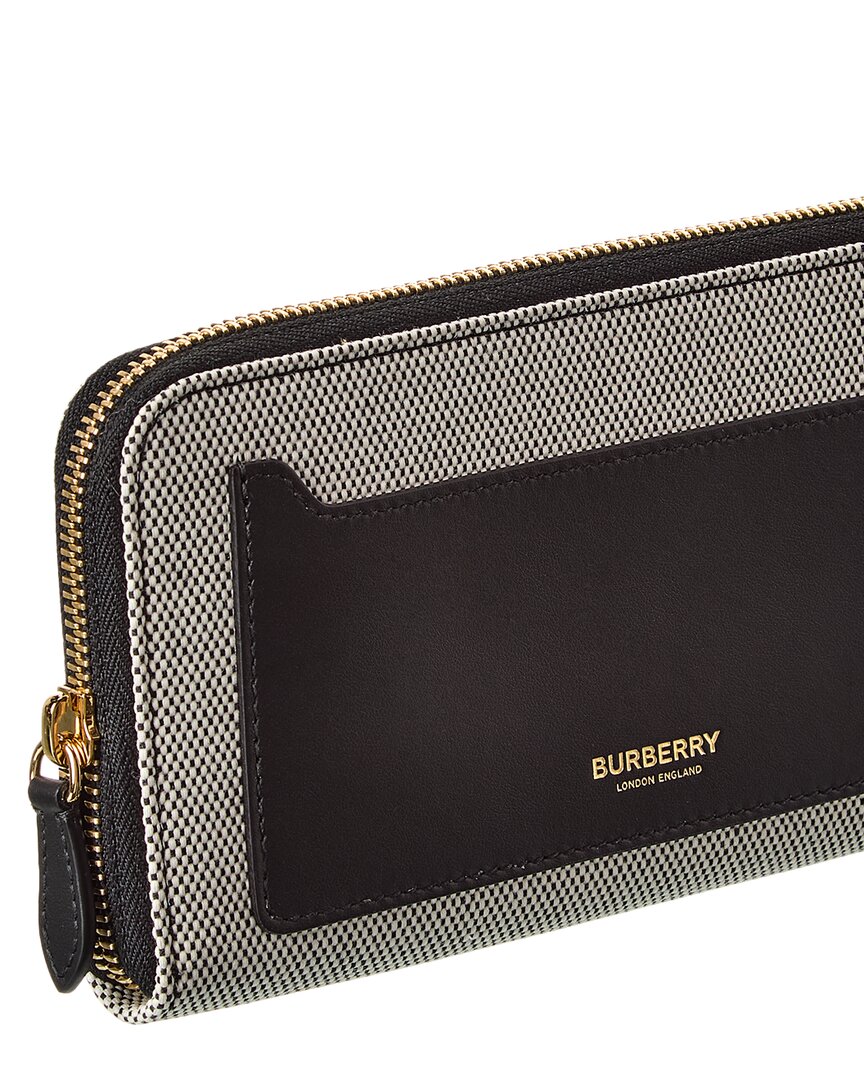 Burberry Logo Canvas & Leather Zip Around Wallet