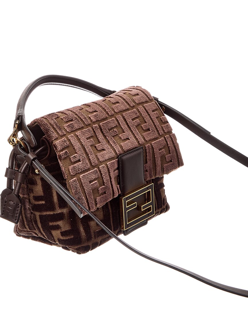 Fendi Mamma Baguette Small Ff Jacquard Velvet & Leather Shoulder Bag