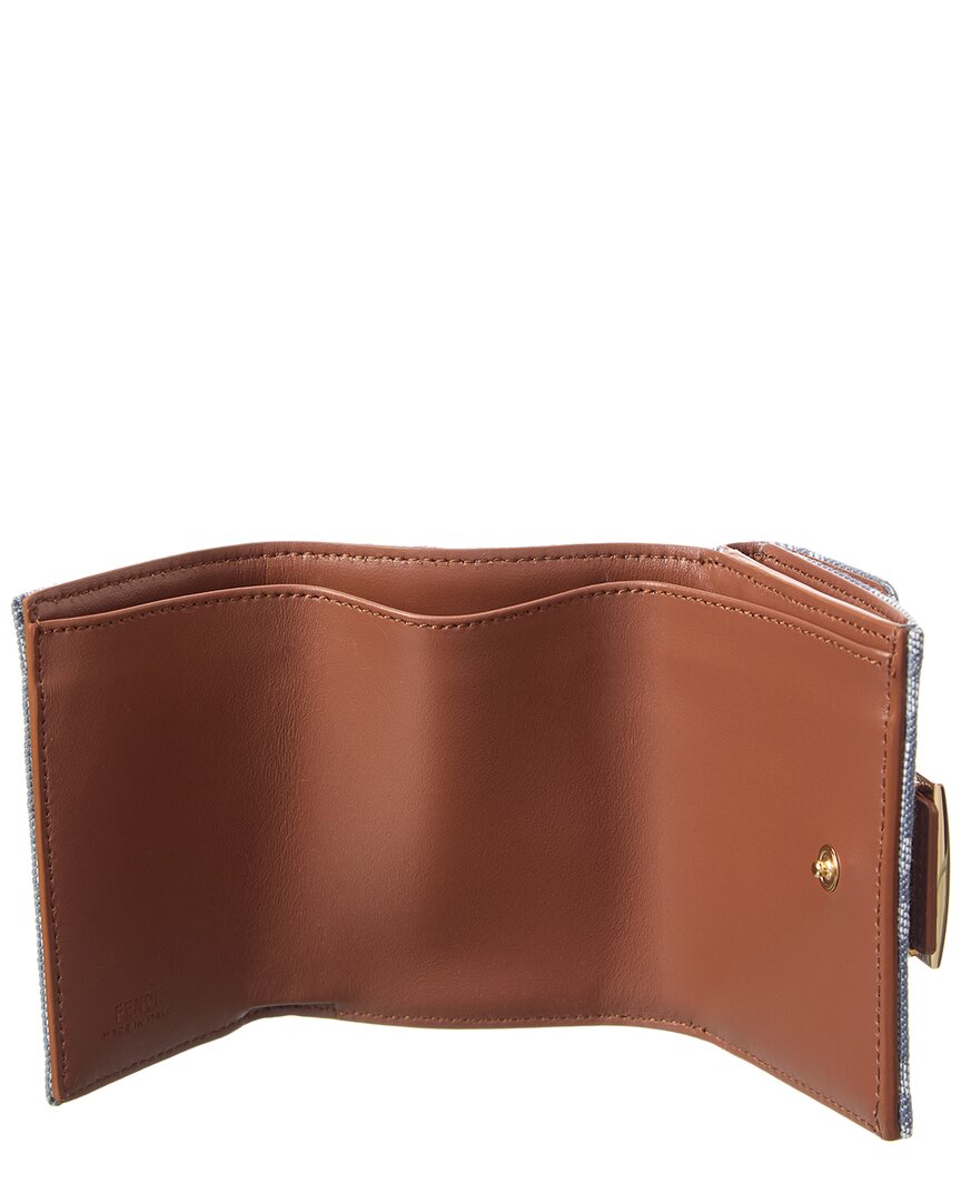 Fendi Baguette Micro Trifold Ff Denim & Leather French Wallet