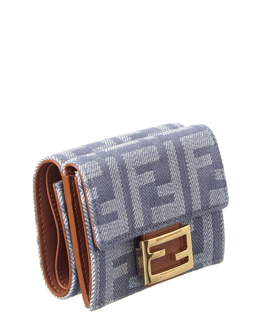 Fendi Baguette Micro Trifold Ff Denim & Leather French Wallet