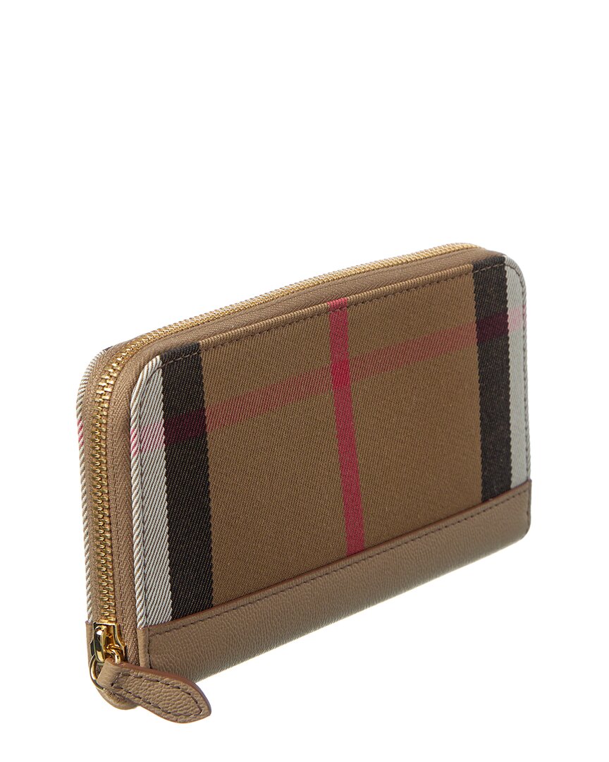 Burberry Check Canvas & Leather Zip Around Wallet