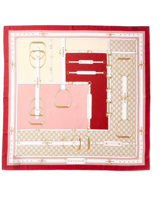 Gucci Horsebit & Gg Print Silk Scarf
