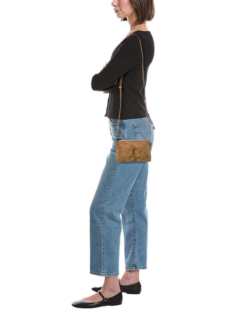 Saint Laurent Gaby Zipped Quilted Suede Crossbody