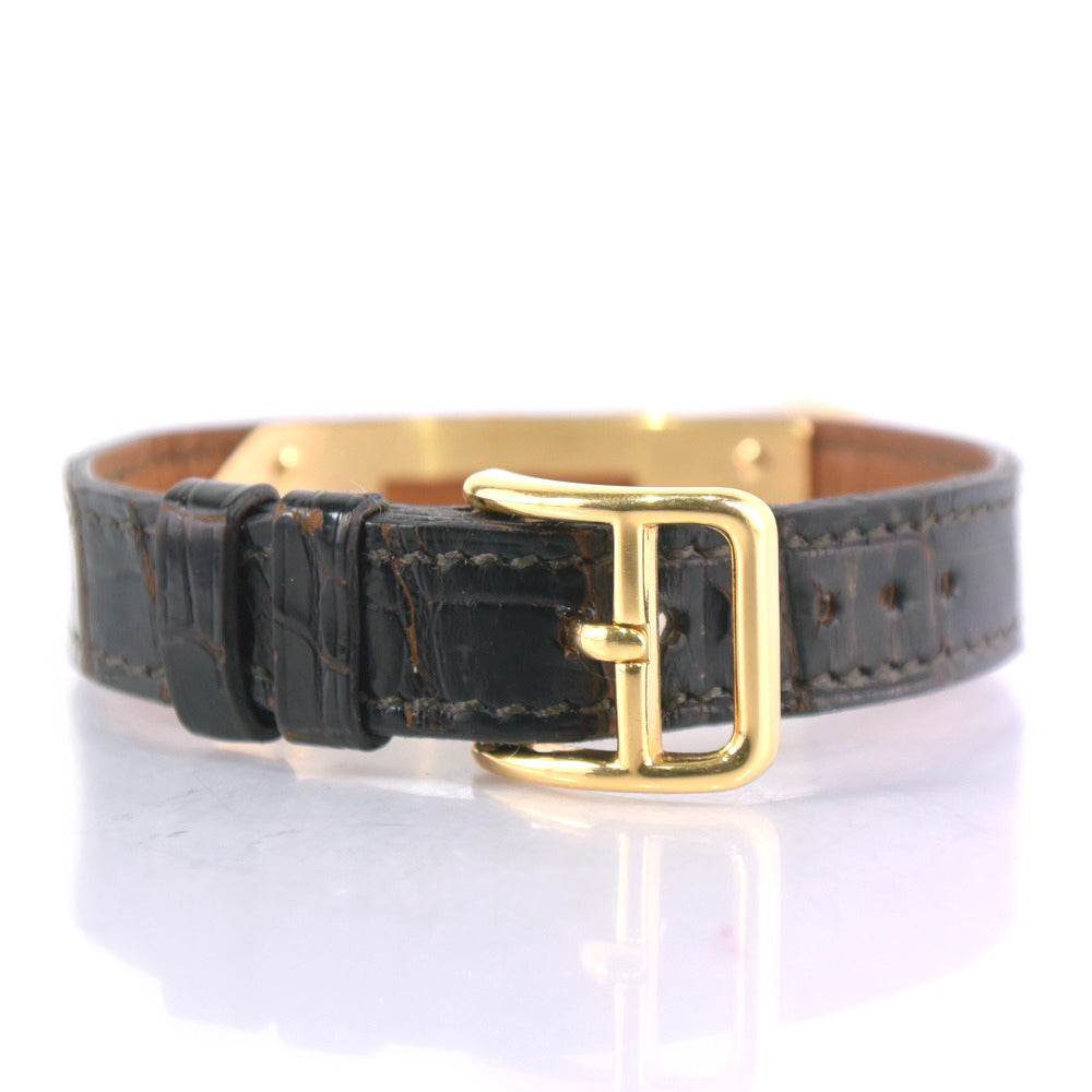 HERMES Watches Quartz Leather, Plated Gold black Kelly watch gold dial Women  d
