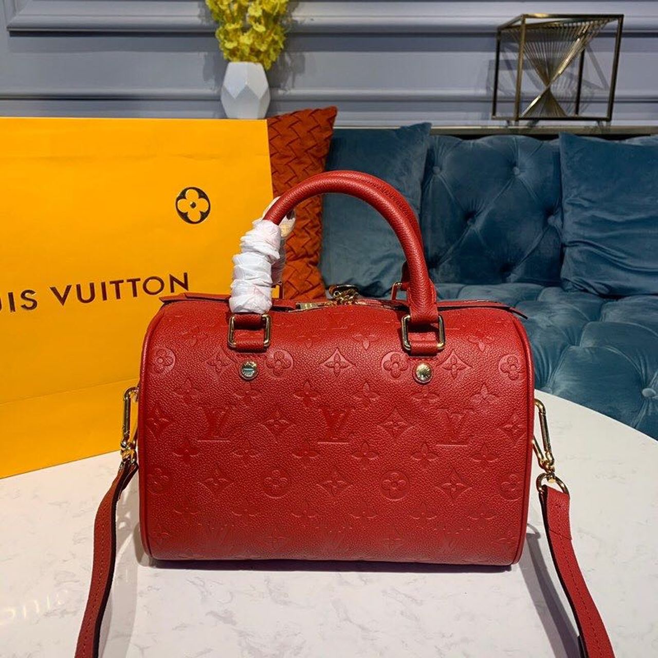 Top Quality Speedy Bandouliere 25 Monogram Empreinte Cherry Red For Women,  Shoulder And Crossbody Bags 9.8in/25cm Top Quality