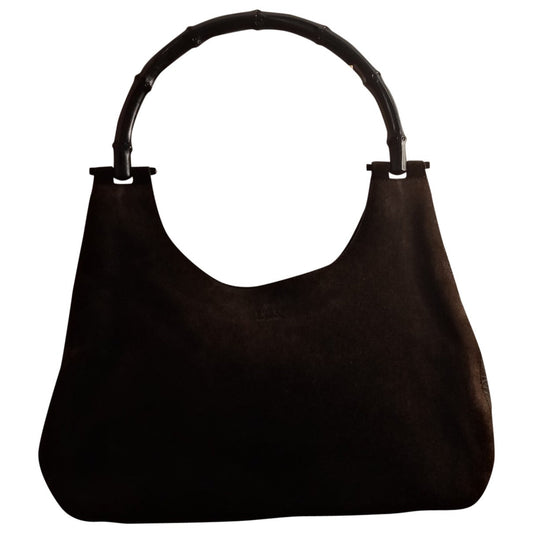 Gucci bamboo brown suede handbag