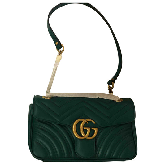 Gucci marmont green leather handbag