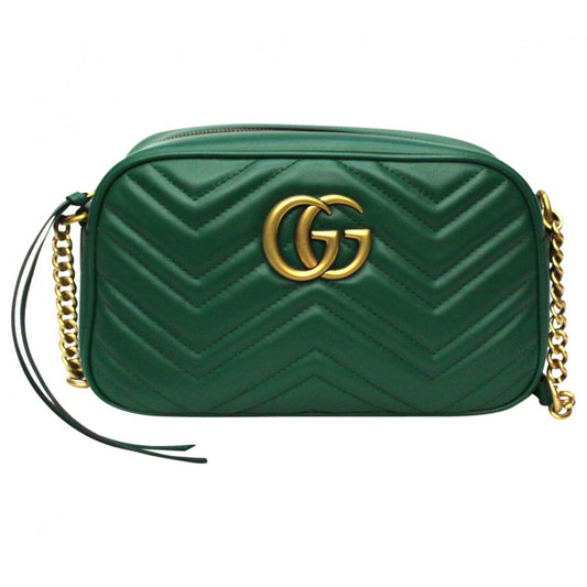 Gucci marmont green leather handbag