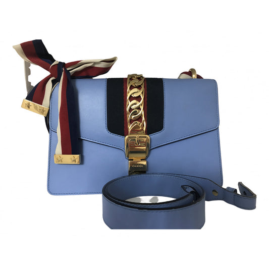 Gucci sylvie blue leather handbag