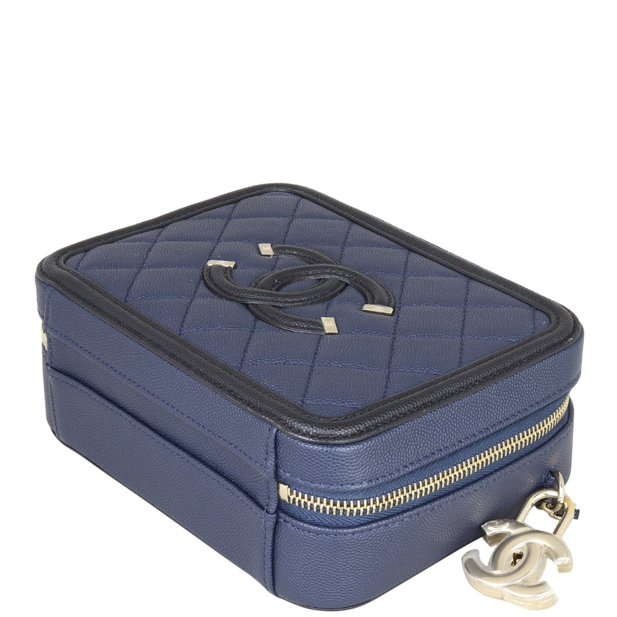 Chanel CC Filigree Vanity Case Small | Navy Blue