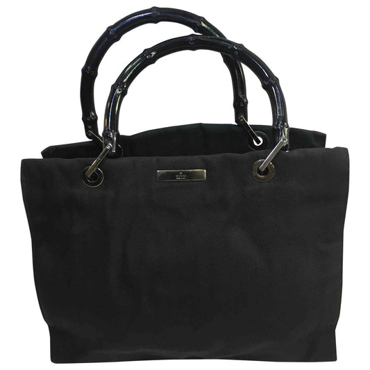 Gucci bamboo black cloth handbag