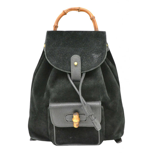 Gucci bamboo black suede backpacks