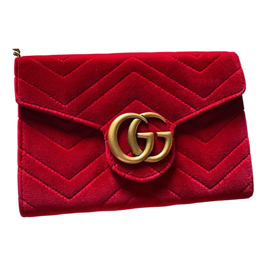 Gucci marmont red velvet clutch bag