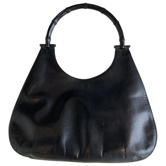 Gucci bamboo black leather handbag