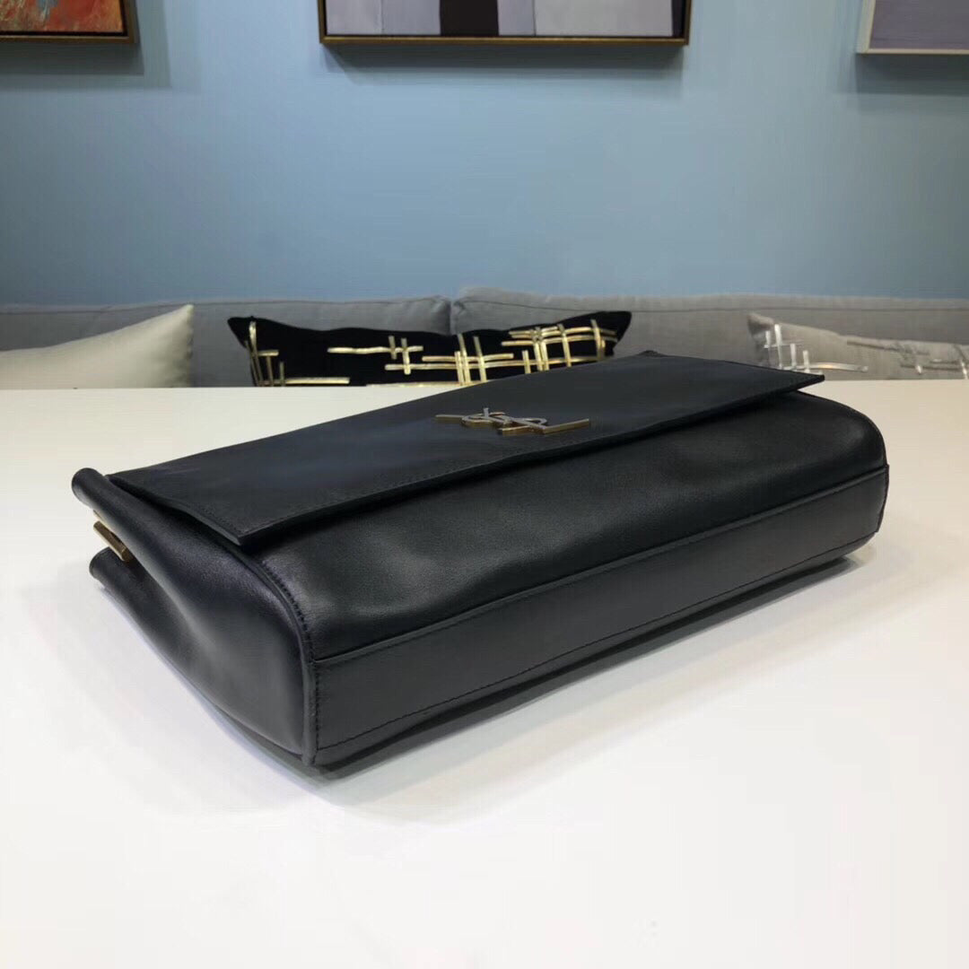 YSSL Kate Medium Chain Bag In Grain De Poudre Black For Women 9in/24cm YSL 364021BOW0J1000
