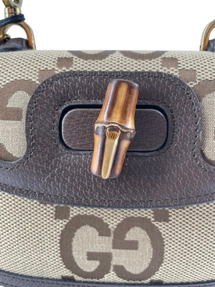 Gucci Bamboo 1947 Top Handle Bag Jumbo Gg Canvas Brown Canvas Handbag ( )