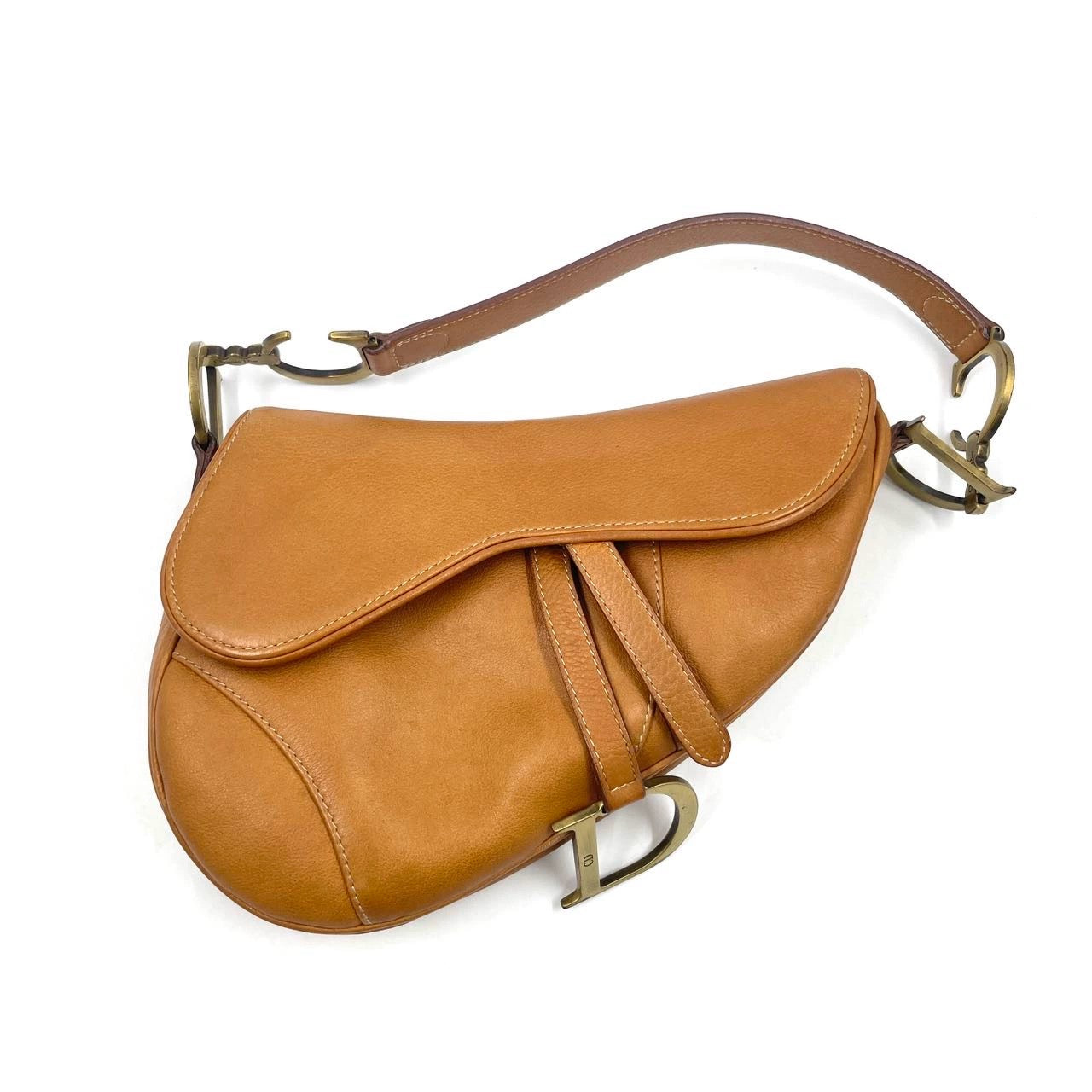 Dior Saddle   Tan Brown Calfskin Leather Gold Hardware Shoulder Bag