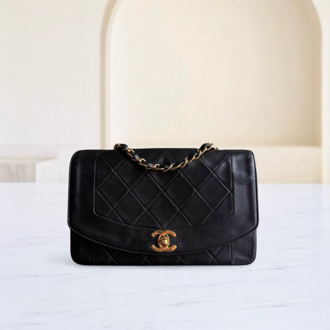Chanel Diana   - Quilted Lambskin Black Gold Hardware Series 2