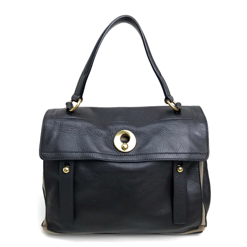 YVES SAINT LAURENT Handbag 229680 Canvas / leather dark gray x beige M  toe one belt Women
