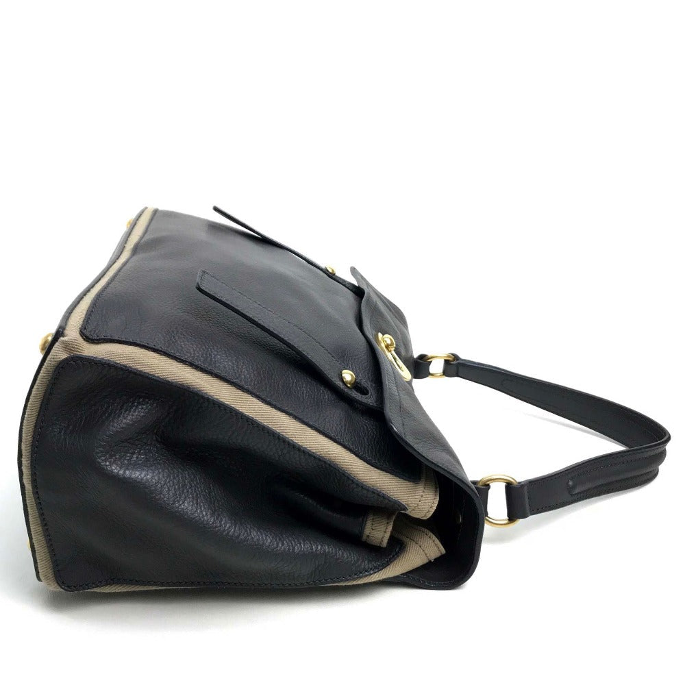 YVES SAINT LAURENT Handbag 229680 Canvas / leather dark gray x beige M  toe one belt Women
