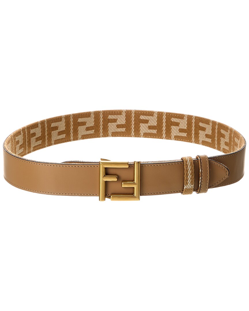 Fendi Ff Reversible Denim Jacquard & Leather Belt