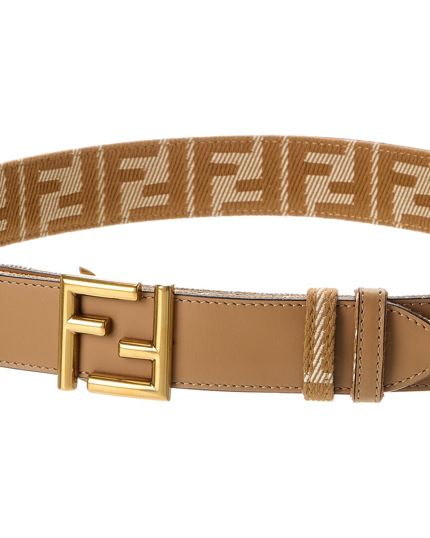 Fendi Ff Reversible Denim Jacquard & Leather Belt