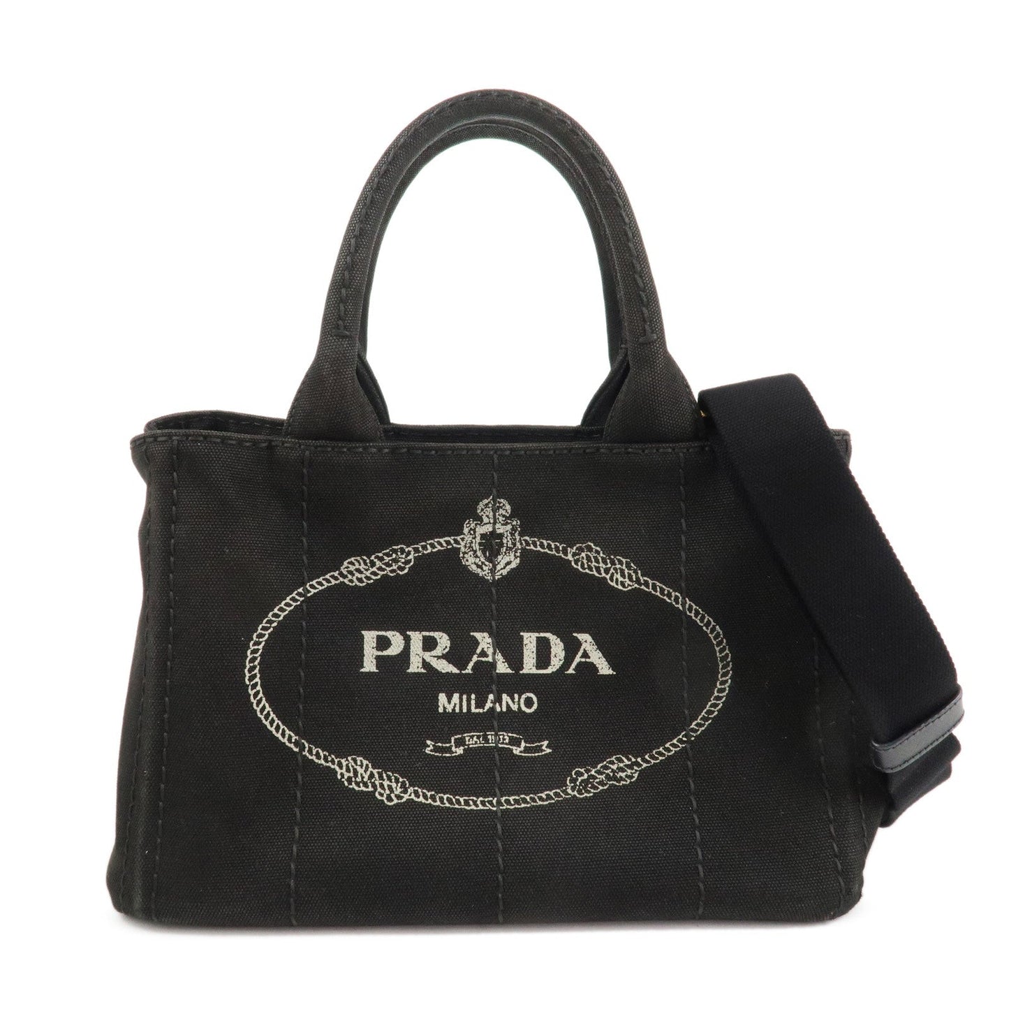 PRADA Canapa Mini Canvas 2Way Hand Bag Tote Bag Black 1BG439  d