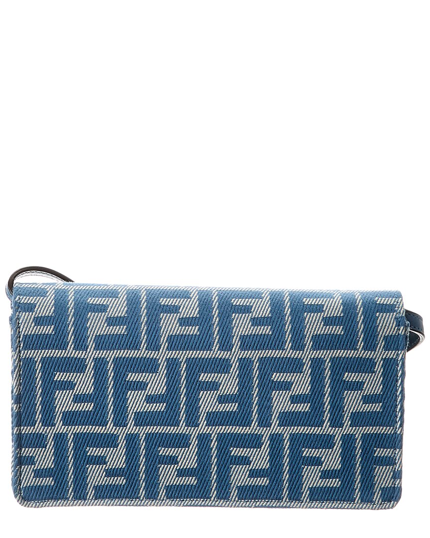 Fendi Baguette Ff Denim Jacquard & Leather Wallet On Chain, Ns, Blue
