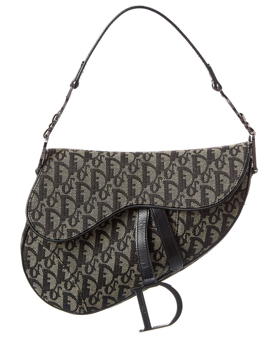 Dior Black Canvas Oblique Saddle Bag ( Pre-Loved)