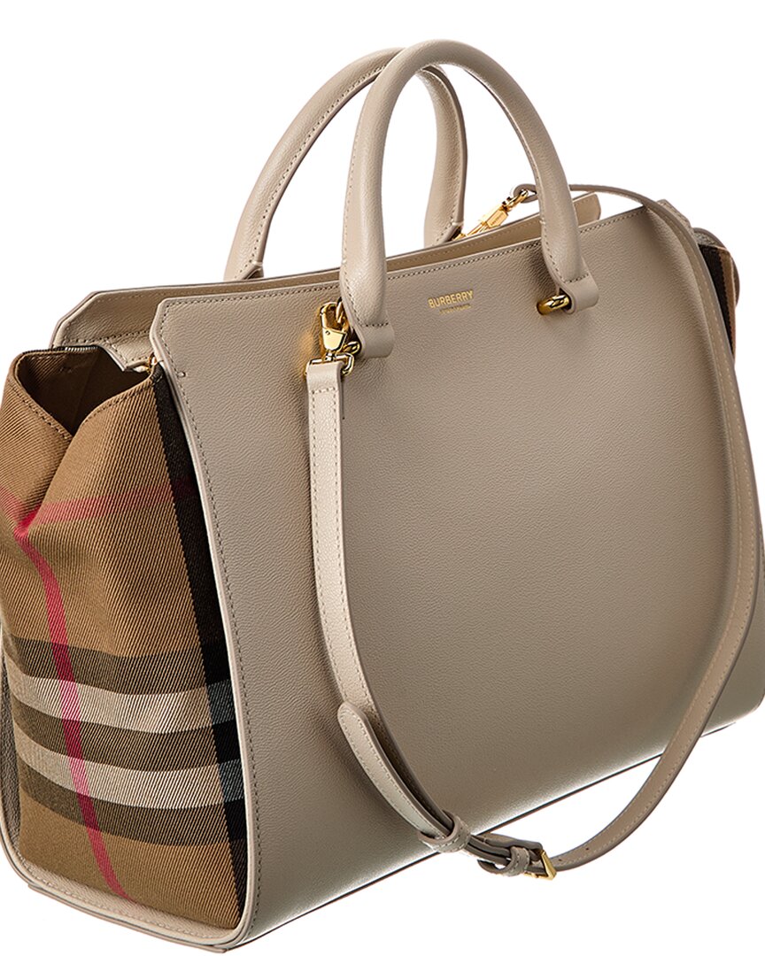 Burberry Banwell Medium Leather & Check Canvas Satchel