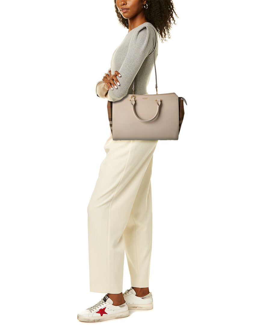 Burberry Banwell Medium Leather & Check Canvas Satchel