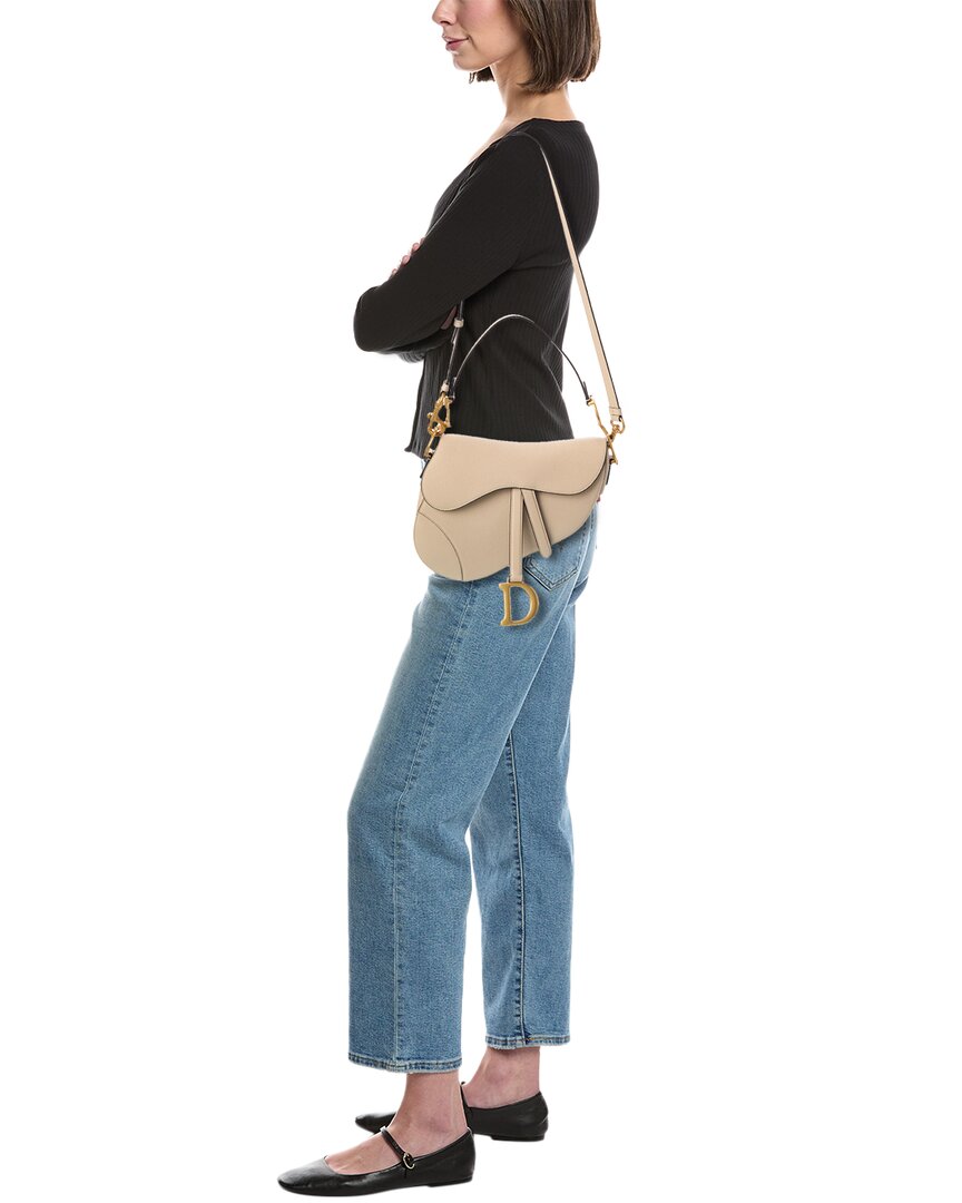 Dior Cd Signature Leather Saddle Bag, Beige