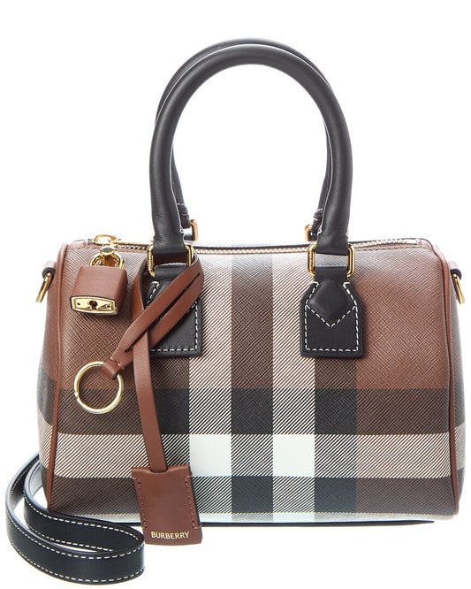 Burberry Check Mini E-Canvas & Leather Bowling Bag