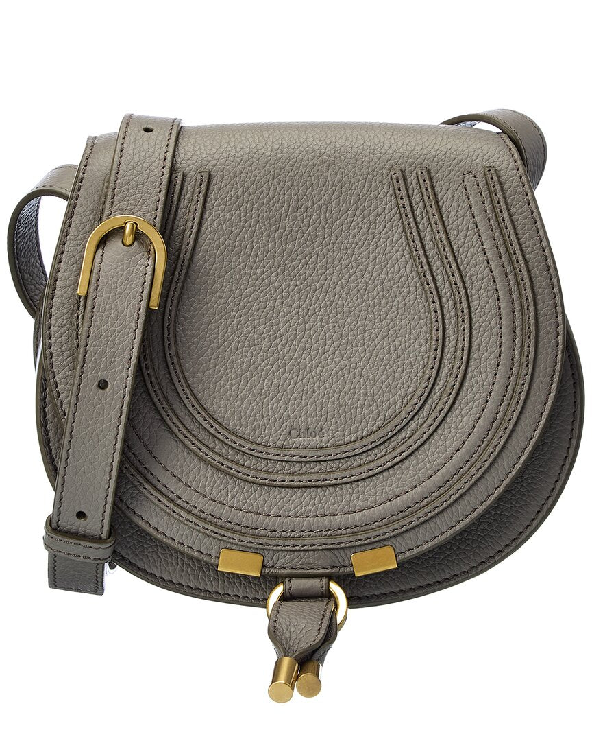 Chloé Marcie Small Leather Saddle Bag, Grey