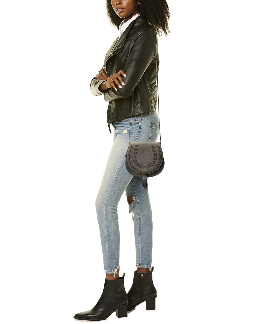 Chloé Marcie Small Leather Saddle Bag, Grey