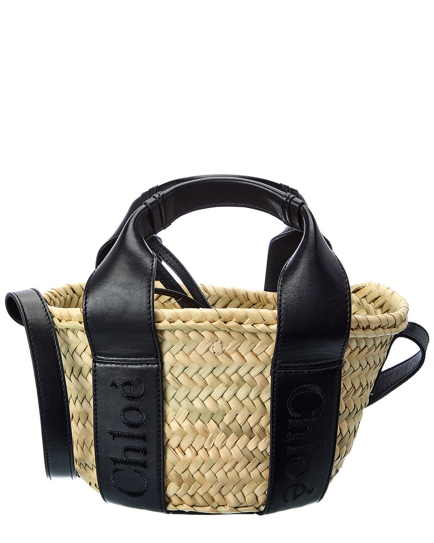 Chloé Sense Small Raffia & Leather Basket Tote, Brown