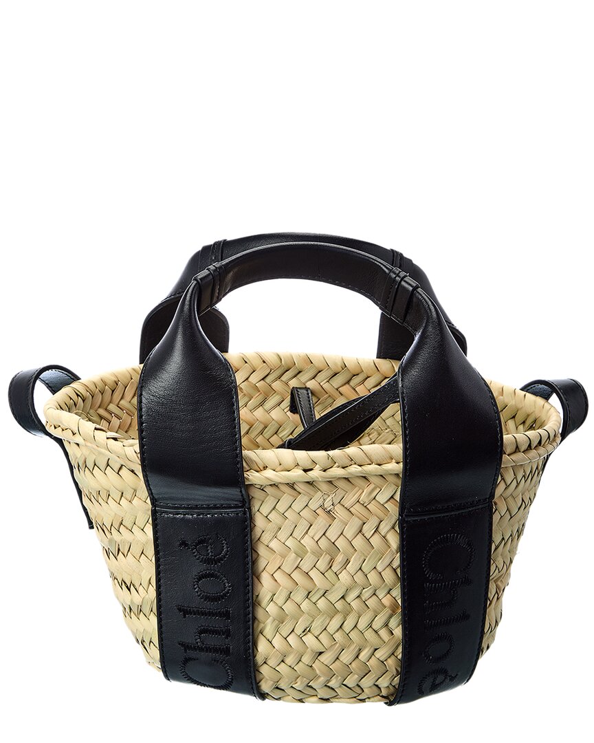 Chloé Sense Small Raffia & Leather Basket Tote, Brown