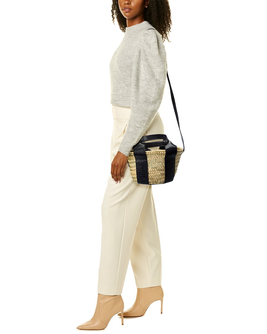 Chloé Sense Small Raffia & Leather Basket Tote, Brown