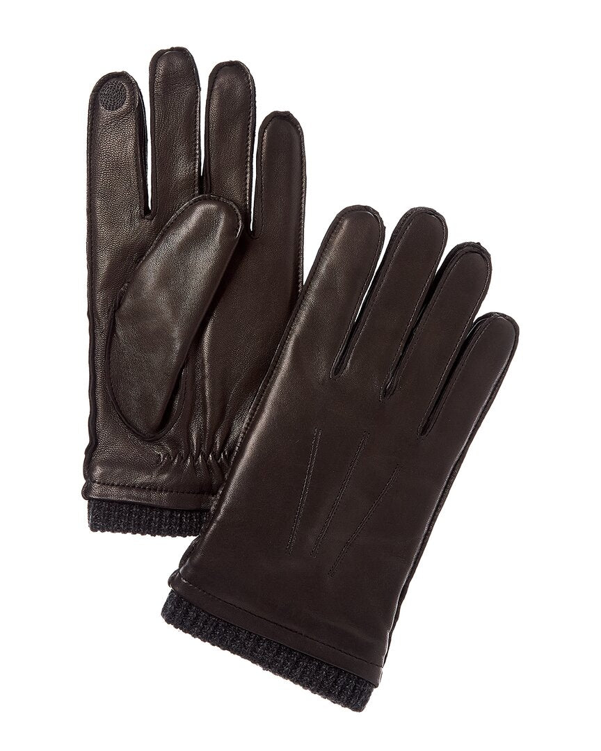 Hickey Freeman Marled Rib Cashmere & Leather Gloves